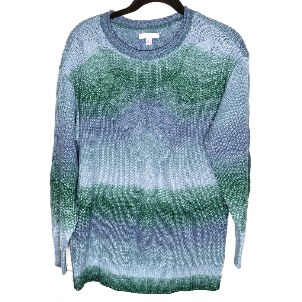 Lauren Conrad blue green sweater S women's small knit longsleeve ombre